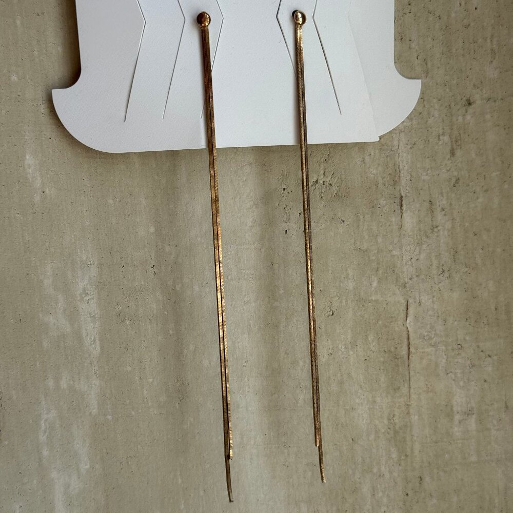 Gold Long Drop Earrings Snake Chain Bar Post Back